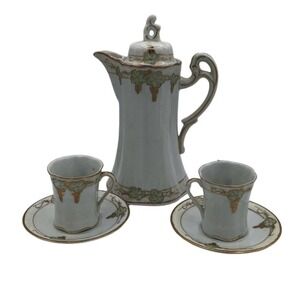 Hand Painted Chocolate Pot Set Gold Grapes & Green Leaves Made in Japan 2 Cups